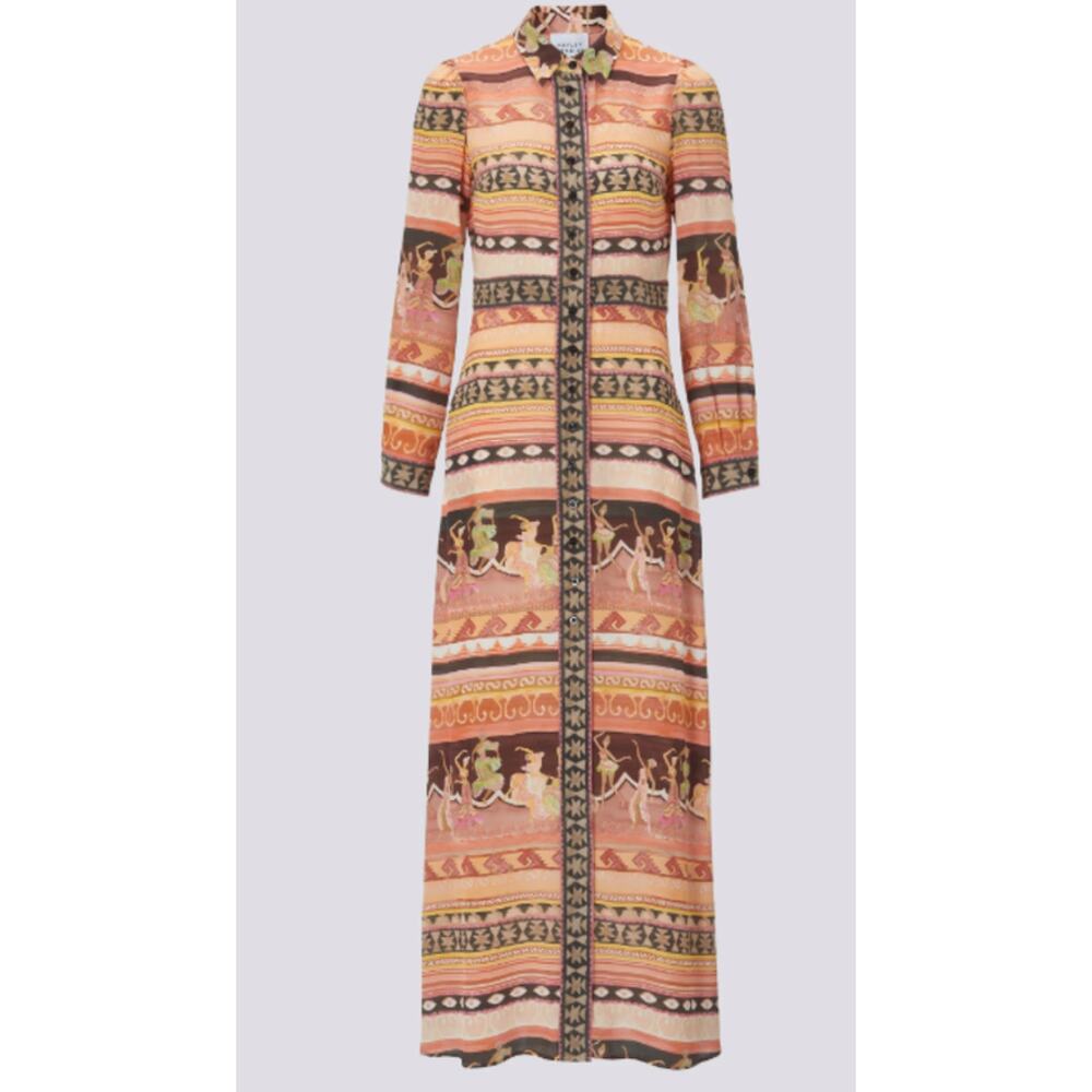Peach Multi Printed Maxi Shirt Dress - Picture 5 of 16